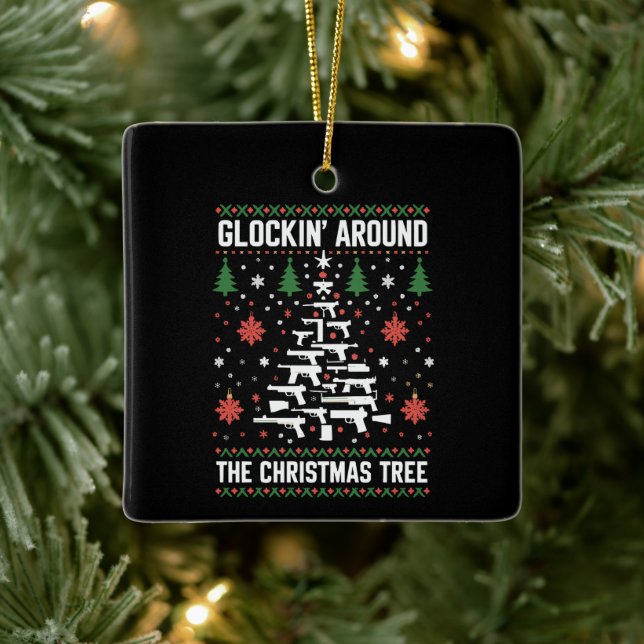 Funny Guns Ugly Christmas Sweaters for Gun Lovers  Ceramic Ornament (Tree)