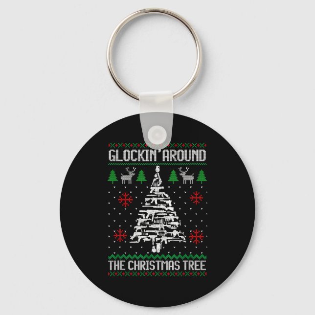 Funny Guns Ugly Christmas Sweaters For Gun Lovers  Key Ring (Front)