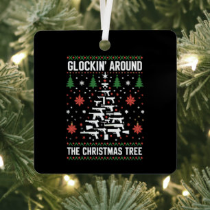 Funny Guns Ugly Christmas Sweaters for Gun Lovers Metal Tree Decoration