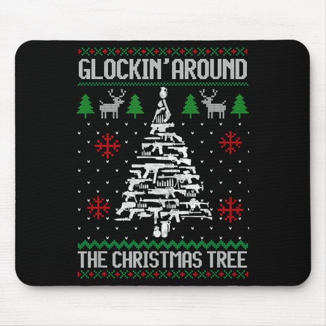 Funny Guns Ugly Christmas Sweaters For Gun Lovers  Mouse Mat (Front)