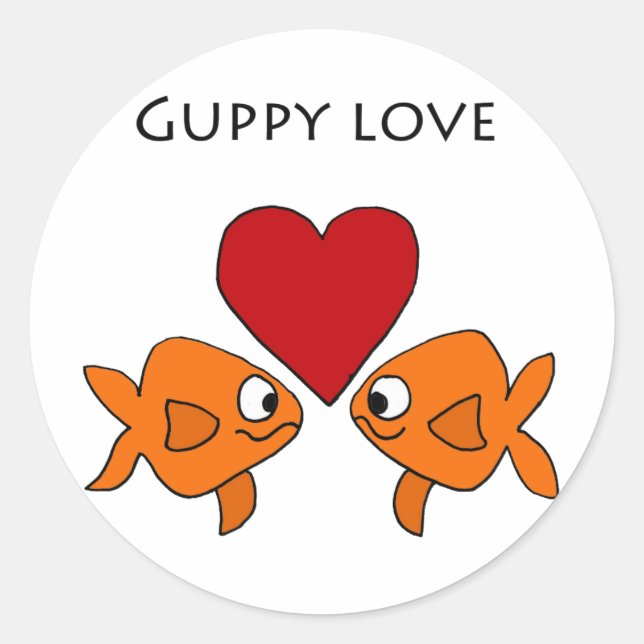 Funny Guppy Love Design Classic Round Sticker (Front)