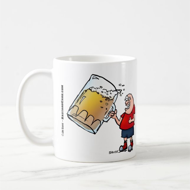 Funny Guy With Just One BIG Beer Coffee Mug (Left)