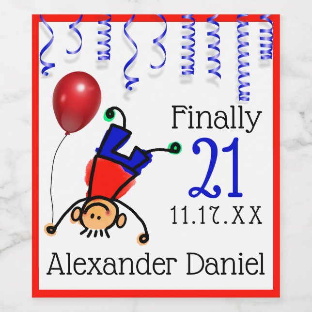 Funny Guys 21st Birthday Party Sparkling Wine or Wine Label (Single Label)