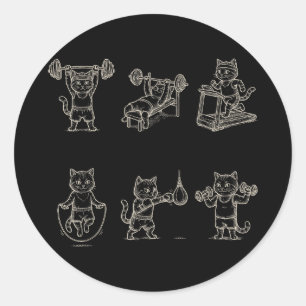 Funny gym cat graphic workout weight lifting classic round sticker