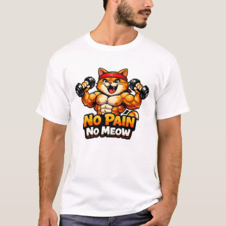 Funny Gym Cat T-Shirt – No Pain No Meow 