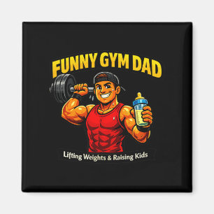 Funny Gym Dad Lifting Weights Raising Kids Magnet