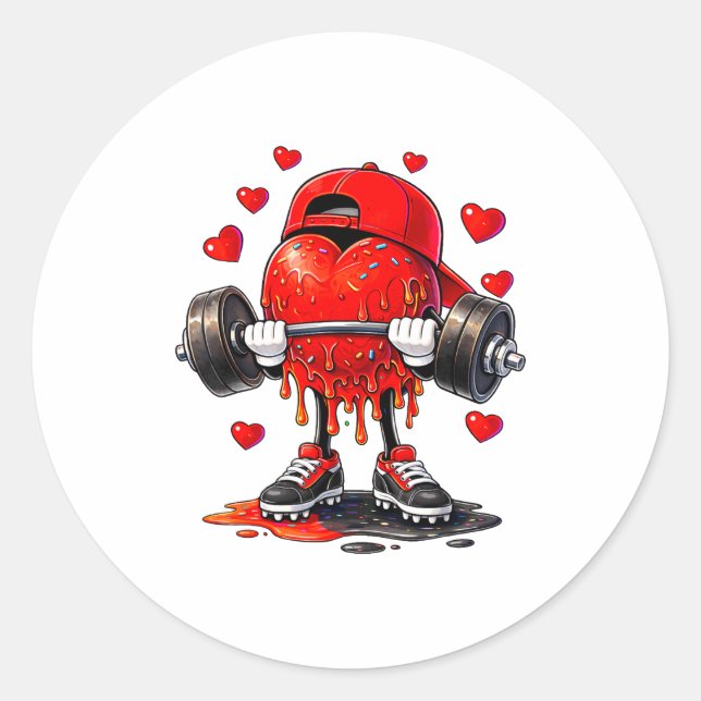 Funny Gym Heart Weightlifting Fitness Workout Drip Classic Round Sticker (Front)