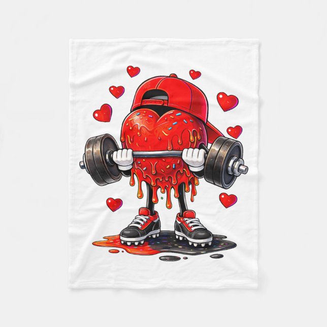 Funny Gym Heart Weightlifting Fitness Workout Drip Fleece Blanket (Front)