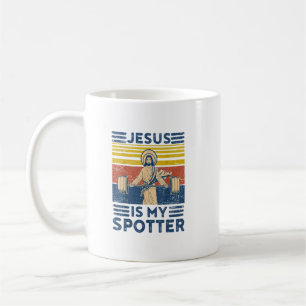 Funny Gym Jesus Is My Spotter Funny Workout Jesus Coffee Mug