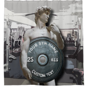 Funny Gym Owner Fitness David Holding Weight Shower Curtain
