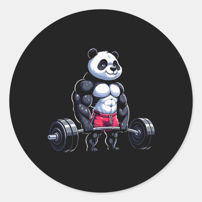 Funny Gym Panda Bodybuilder Weightlifting Motivati Classic Round Sticker (Front)