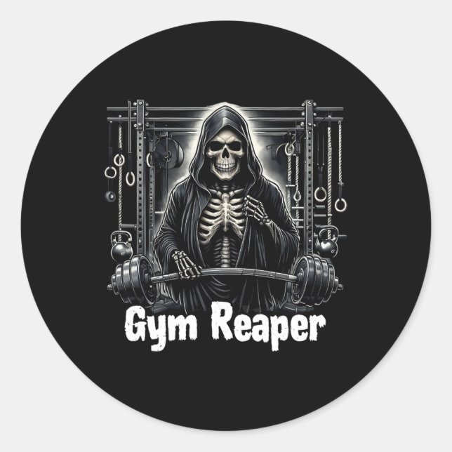 Funny Gym Reaper Workout Bodybuilding  Classic Round Sticker (Front)