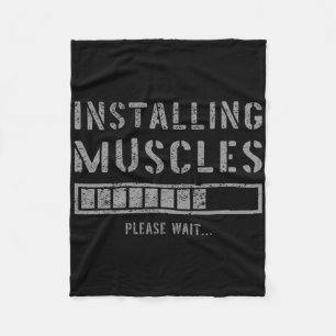 Funny Gym Workout Installing Muscles Please Wait  Fleece Blanket
