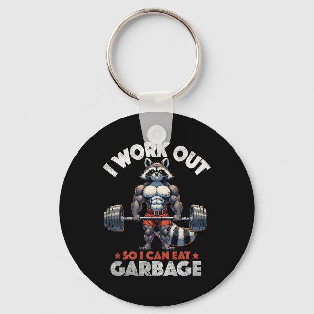 Funny Gym Workout Muscled Racoon Weight Training  Key Ring (Front)