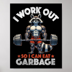 Funny Gym Workout Muscled Racoon Weight Training  Poster