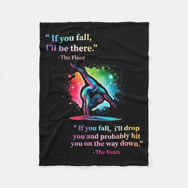Funny Gymnastics Floor Saying Gymnast Girl Rainbow Fleece Blanket (Front)