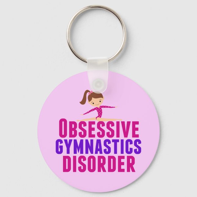 Funny Gymnastics Girl Pink Key Ring (Front)
