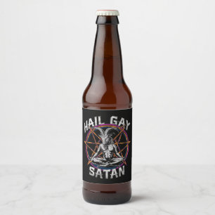 Funny Hail Gay Satan LGBT Goth Gay Pride Baphomet Beer Bottle Label