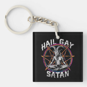 Funny Hail Gay Satan LGBT Goth Gay Pride Baphomet Key Ring