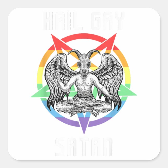 Funny Hail Gay Satan LGBT Goth Gay Pride Baphomet  Square Sticker (Front)