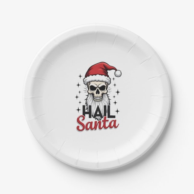 Funny Hail Santa Claus Skull Skeleton Antichrist C Paper Plate (Front)