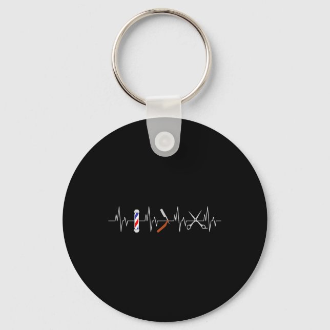 Funny Haircut Barber Pole Comb Blade Beard Heartbe Key Ring (Front)