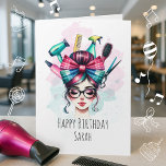Funny Hairdresser Birthday Card for Hair Stylists<br><div class="desc">Make her birthday a cut above the rest with this funny hairdresser birthday card! Featuring a stylish woman with hair tools in a vibrant bun, it's perfect for a hair stylist, barber, or beautician. This salon-themed card is great for women in the hair industry and ideal for gifting to a...</div>