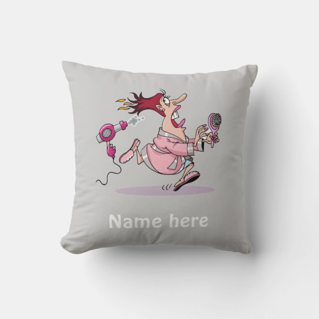 Funny Hairdresser hairstylist cartoon personalised Cushion (Front)