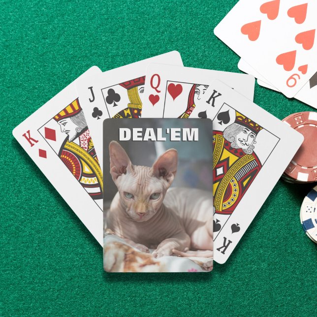Funny Hairless Sphynx Cat Deal'em Custom Playing Cards (Creator Uploaded)