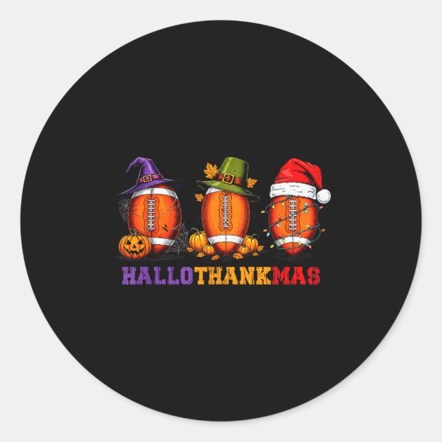 Funny Hallothankmas Football Halloween Thanksgivin Classic Round Sticker (Front)