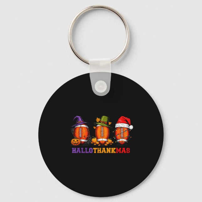 Funny Hallothankmas Football Halloween Thanksgivin Key Ring (Front)