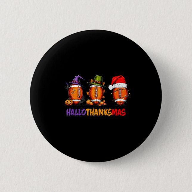 Funny Hallothanksmas Football Halloween Thanksgivi 6 Cm Round Badge (Front)