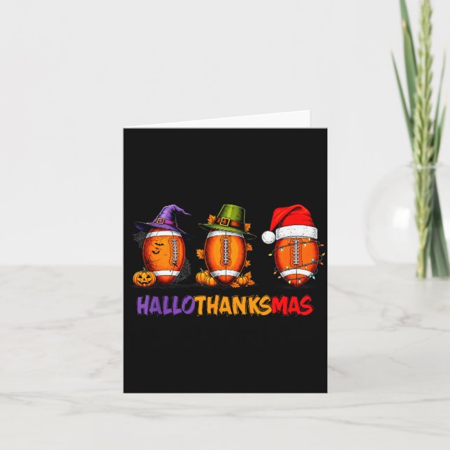 Funny Hallothanksmas Football Halloween Thanksgivi Card (Front)