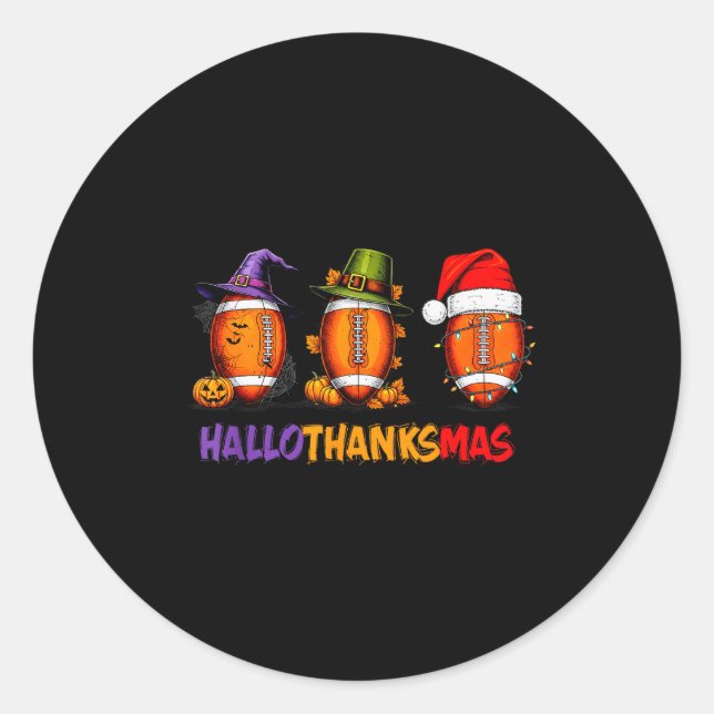 Funny Hallothanksmas Football Halloween Thanksgivi Classic Round Sticker (Front)