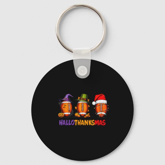 Funny Hallothanksmas Football Halloween Thanksgivi Key Ring (Front)