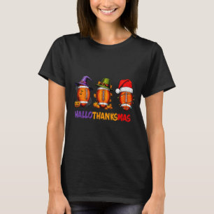 Funny Hallothanksmas Football Halloween Thanksgivi T-Shirt
