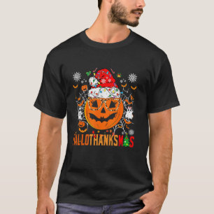 Funny Hallothanksmas Ghost Pumpkin With Santa Hat T-Shirt