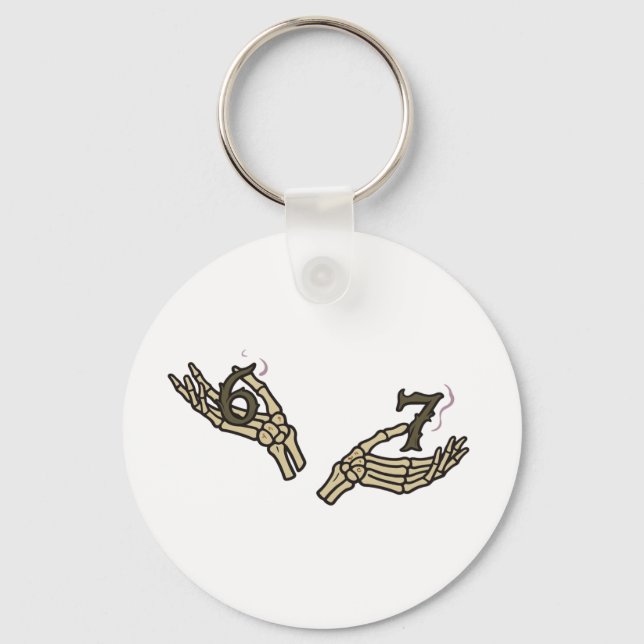 Funny Halloween 6 7 Meme Skeleton Hands Key Ring (Front)