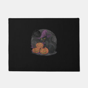 Funny Halloween And Black Cat On Pumpkin _2 Doormat