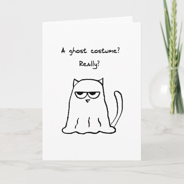 Funny Halloween - Angry Cat in a Ghost Costume Card (Front)