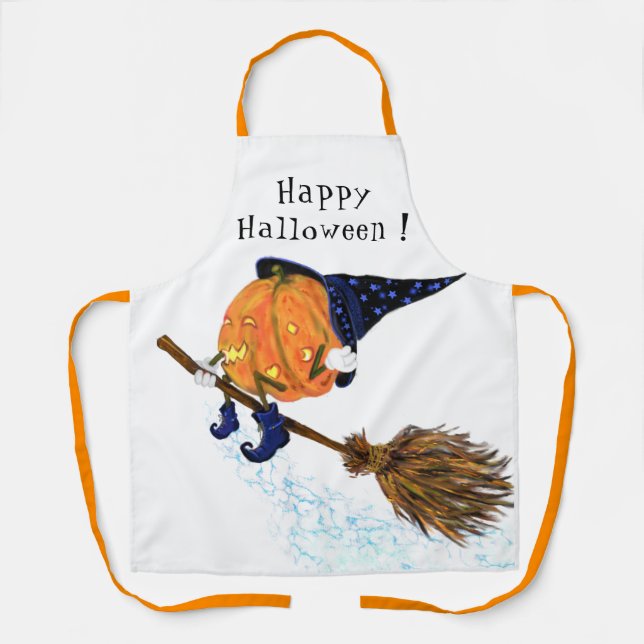 Funny Halloween Apron Witch Pumpkin Flying (Front)