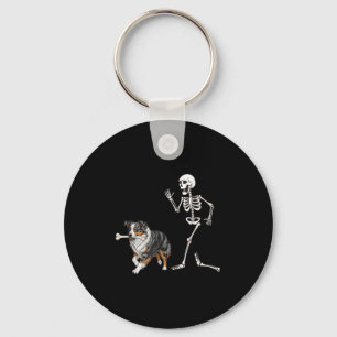 Funny Halloween Australian Shepherd And Skeleton Key Ring