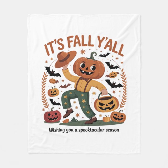 Funny Halloween Autumn Cute It’s Fall Y’all Pumpki Fleece Blanket (Front)