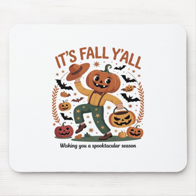 Funny Halloween Autumn Cute It’s Fall Y’all Pumpki Mouse Mat (Front)