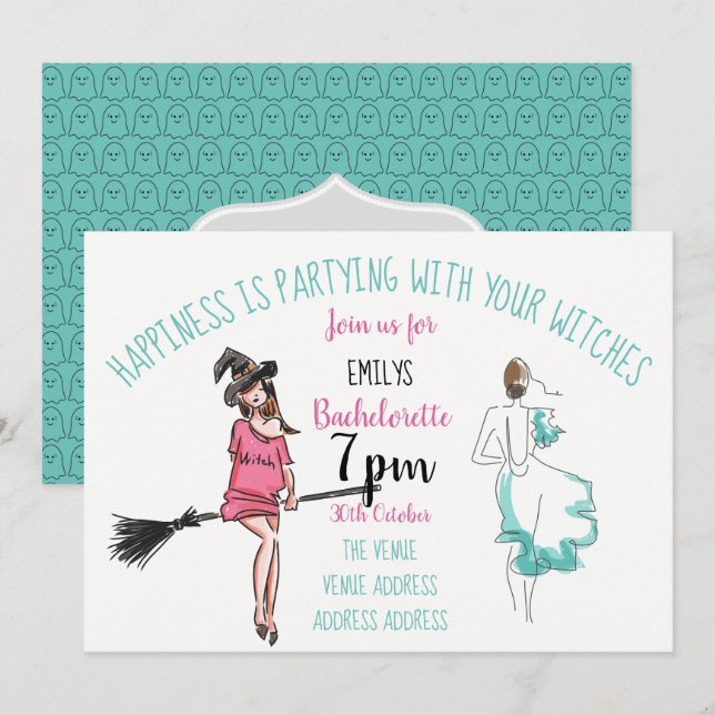 FUNNY Halloween Bachelorette Party Invites Witches (Front/Back)