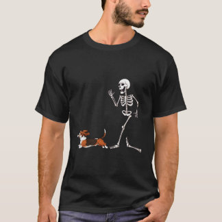 Funny Halloween Basset Hound and Skeleton T-Shirt