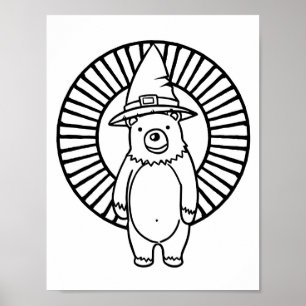 Funny Halloween Bear Colouring Page Poster