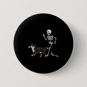 Funny Halloween Bernese Mountain Dog And Skeleton  6 Cm Round Badge
