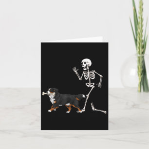 Funny Halloween Bernese Mountain Dog And Skeleton Card