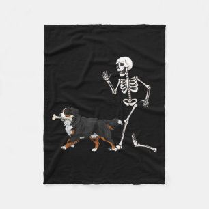 Funny Halloween Bernese Mountain Dog And Skeleton Fleece Blanket
